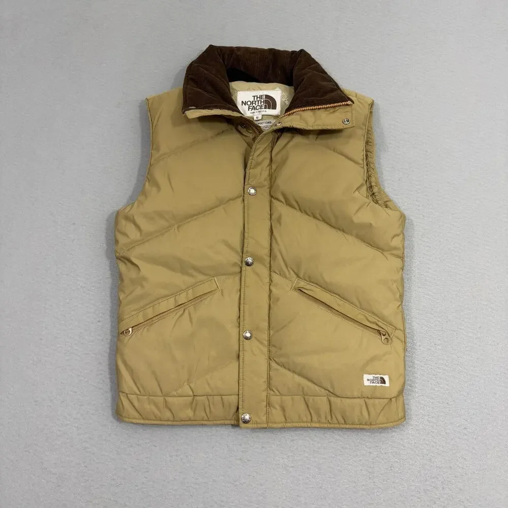 Vintage 70s The North Face Brown Label Down Puffer Vest Small Tan Corduroy USA